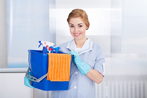 Young Maid Holding Cleaning Supplies